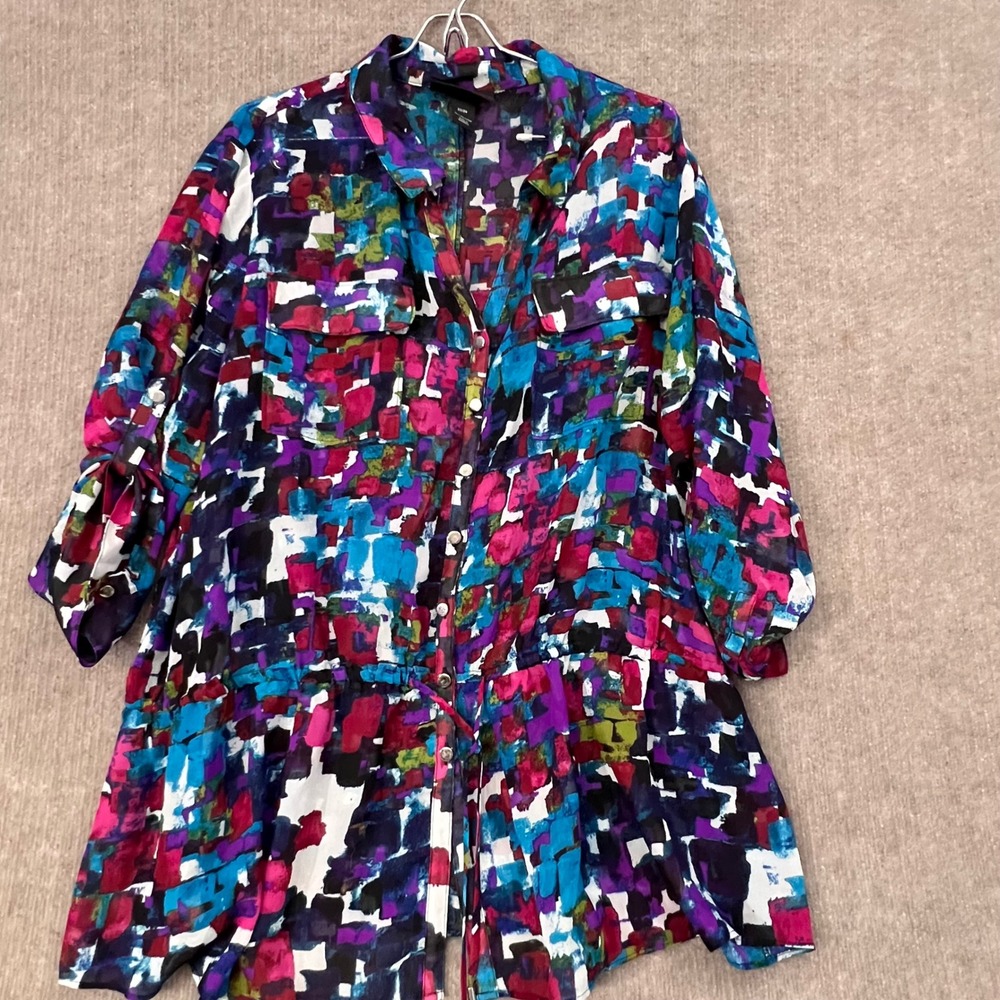 Lane Bryant Womens 22/24 Multicolor Abstract Print 3/4 Sleeve Tunic Top